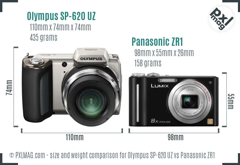 Olympus SP-620 UZ vs Panasonic ZR1 size comparison