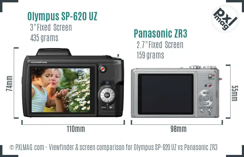 Olympus SP-620 UZ vs Panasonic ZR3 Screen and Viewfinder comparison