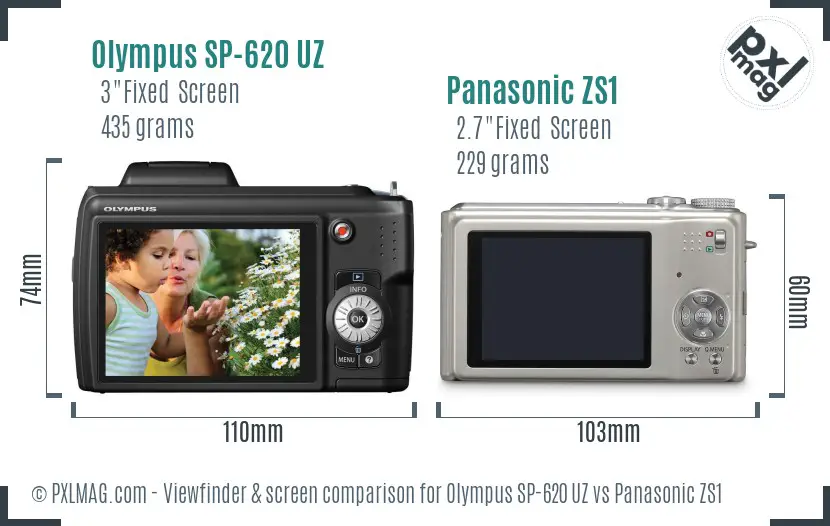 Olympus SP-620 UZ vs Panasonic ZS1 Screen and Viewfinder comparison