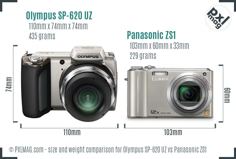 Olympus SP-620 UZ vs Panasonic ZS1 size comparison