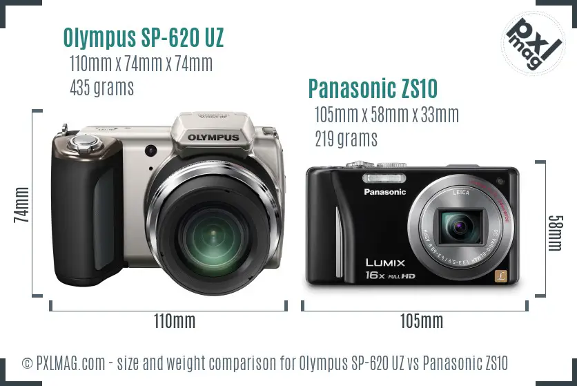 Olympus SP-620 UZ vs Panasonic ZS10 size comparison