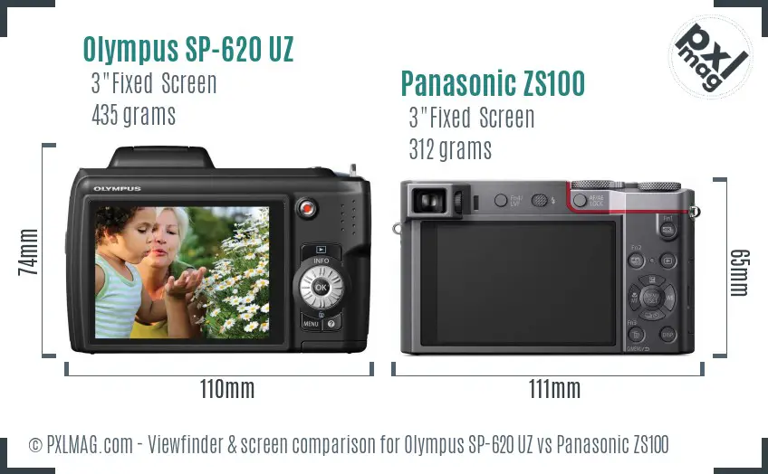 Olympus SP-620 UZ vs Panasonic ZS100 Screen and Viewfinder comparison