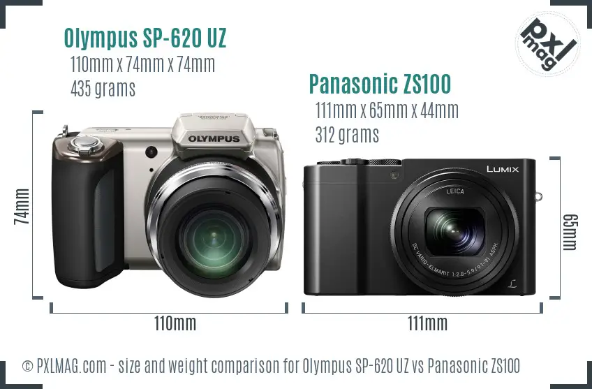 Olympus SP-620 UZ vs Panasonic ZS100 size comparison