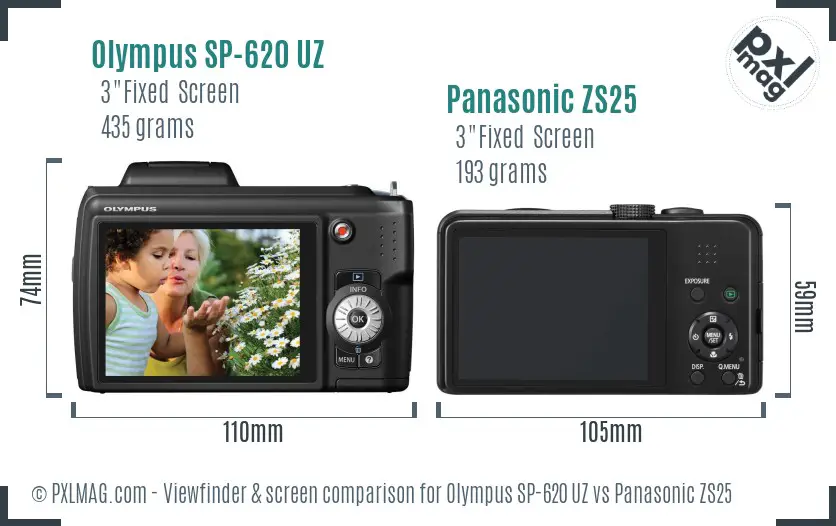 Olympus SP-620 UZ vs Panasonic ZS25 Screen and Viewfinder comparison