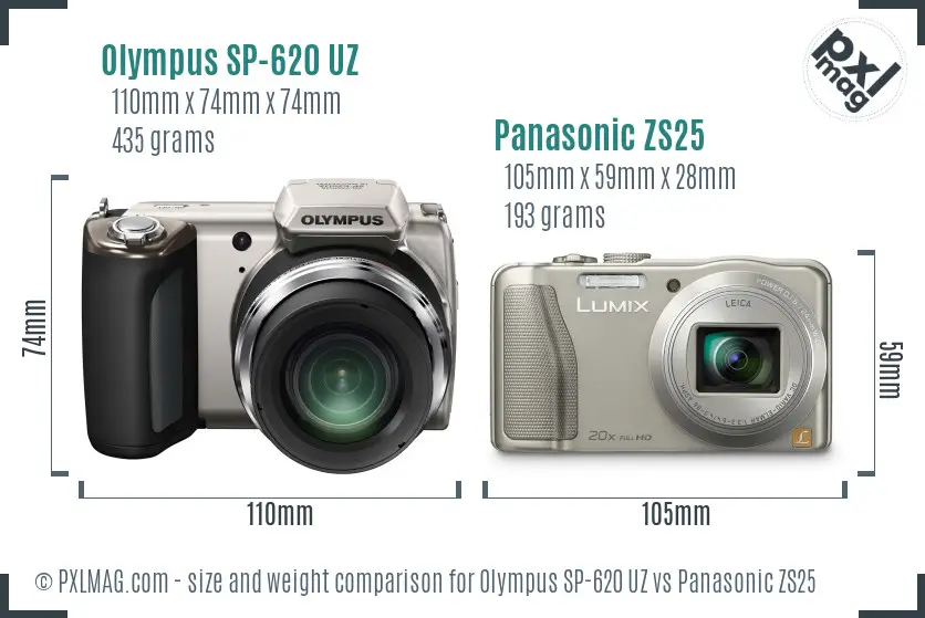 Olympus SP-620 UZ vs Panasonic ZS25 size comparison