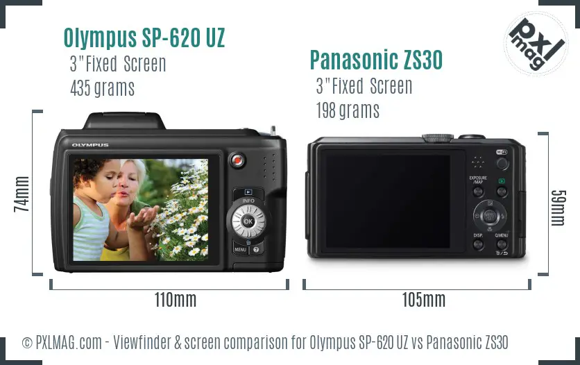 Olympus SP-620 UZ vs Panasonic ZS30 Screen and Viewfinder comparison