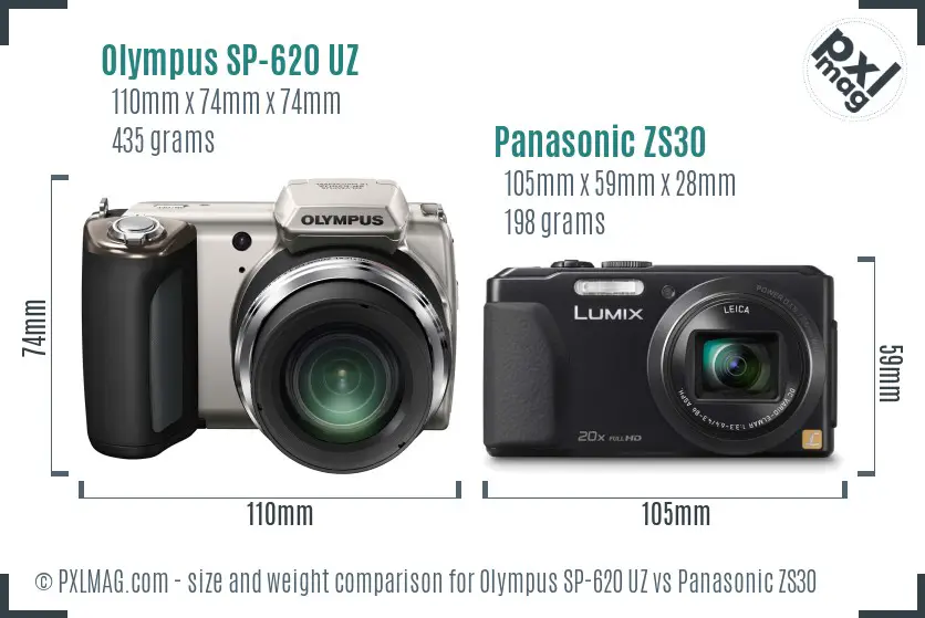 Olympus SP-620 UZ vs Panasonic ZS30 size comparison