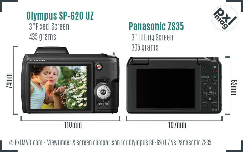 Olympus SP-620 UZ vs Panasonic ZS35 Screen and Viewfinder comparison