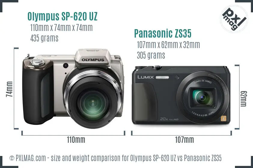 Olympus SP-620 UZ vs Panasonic ZS35 size comparison