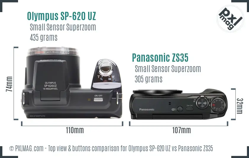 Olympus SP-620 UZ vs Panasonic ZS35 top view buttons comparison