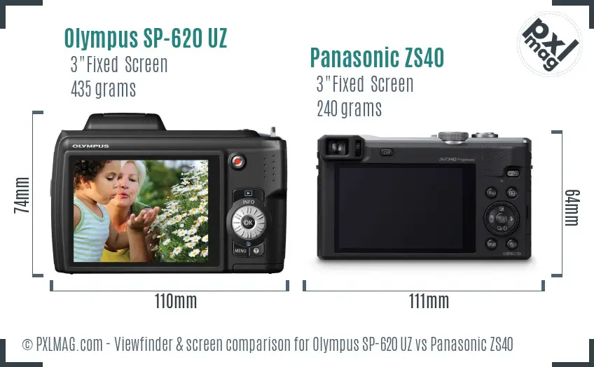 Olympus SP-620 UZ vs Panasonic ZS40 Screen and Viewfinder comparison