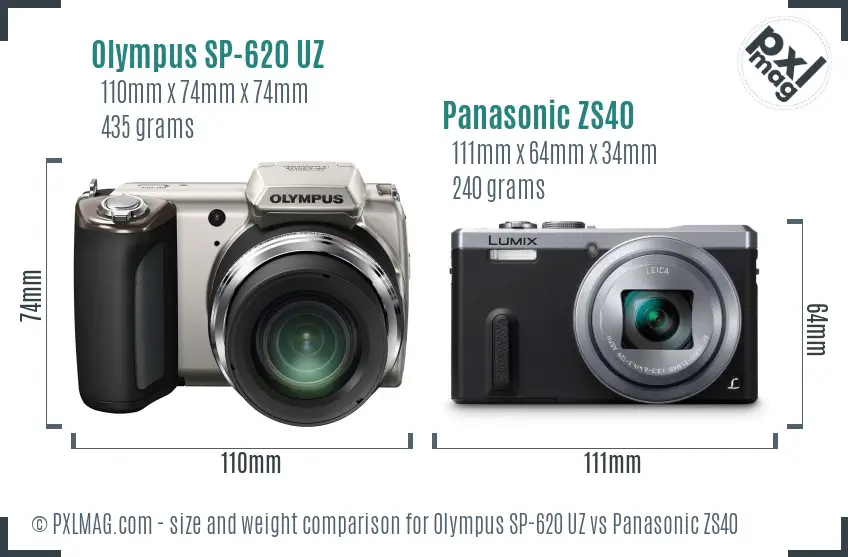 Olympus SP-620 UZ vs Panasonic ZS40 size comparison