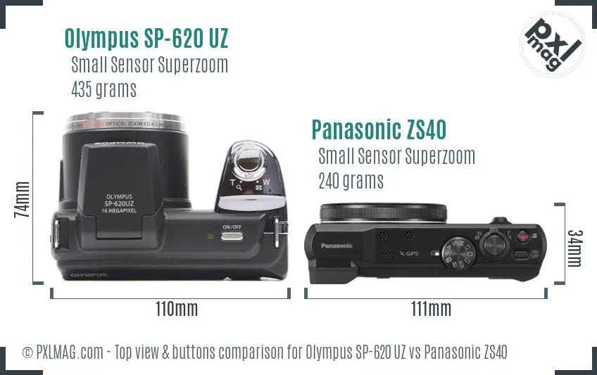 Olympus SP-620 UZ vs Panasonic ZS40 top view buttons comparison