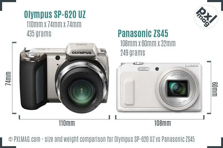 Olympus SP-620 UZ vs Panasonic ZS45 size comparison