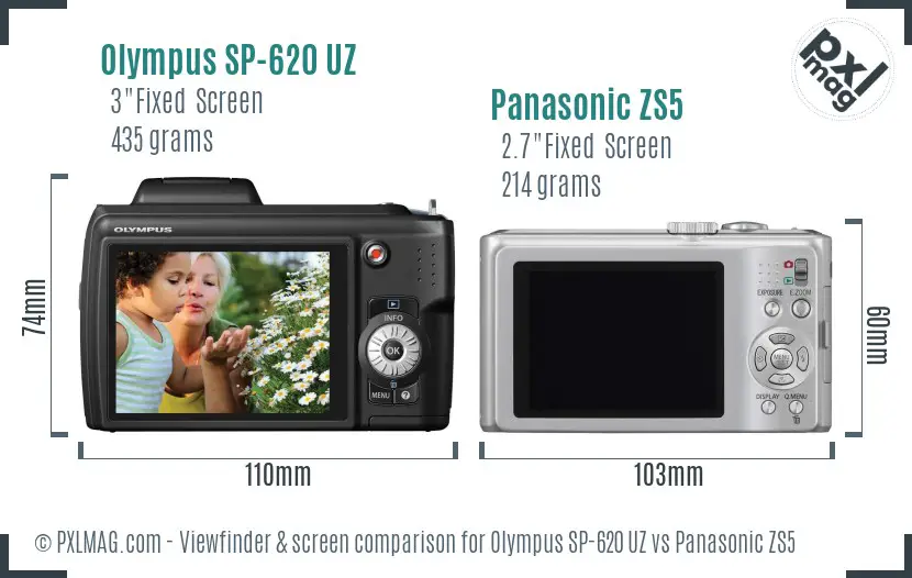 Olympus SP-620 UZ vs Panasonic ZS5 Screen and Viewfinder comparison