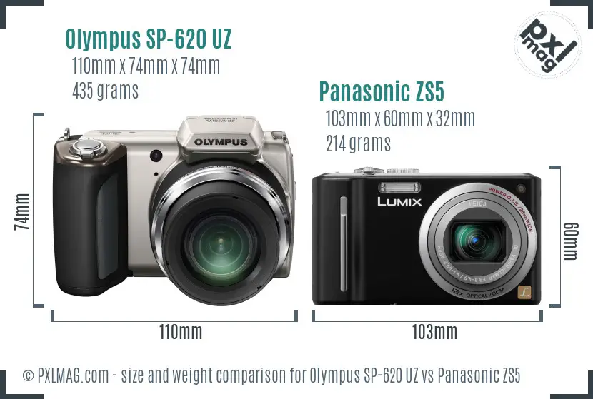 Olympus SP-620 UZ vs Panasonic ZS5 size comparison