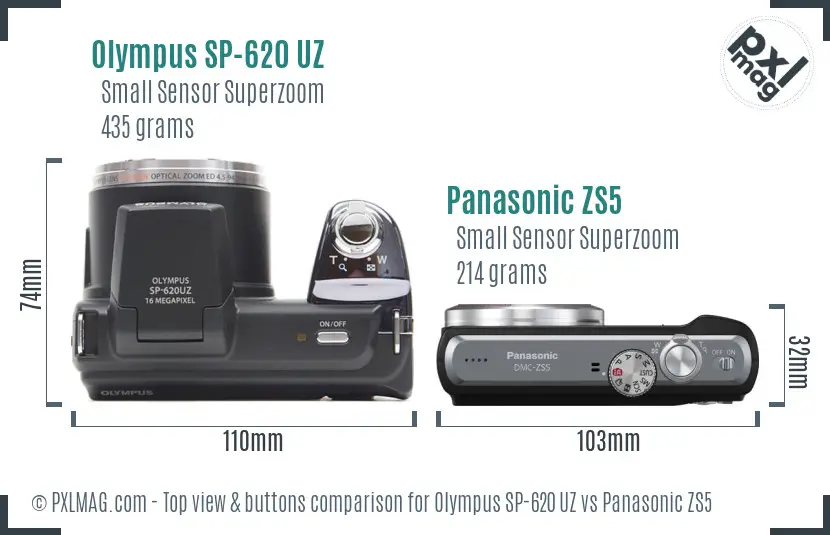 Olympus SP-620 UZ vs Panasonic ZS5 top view buttons comparison