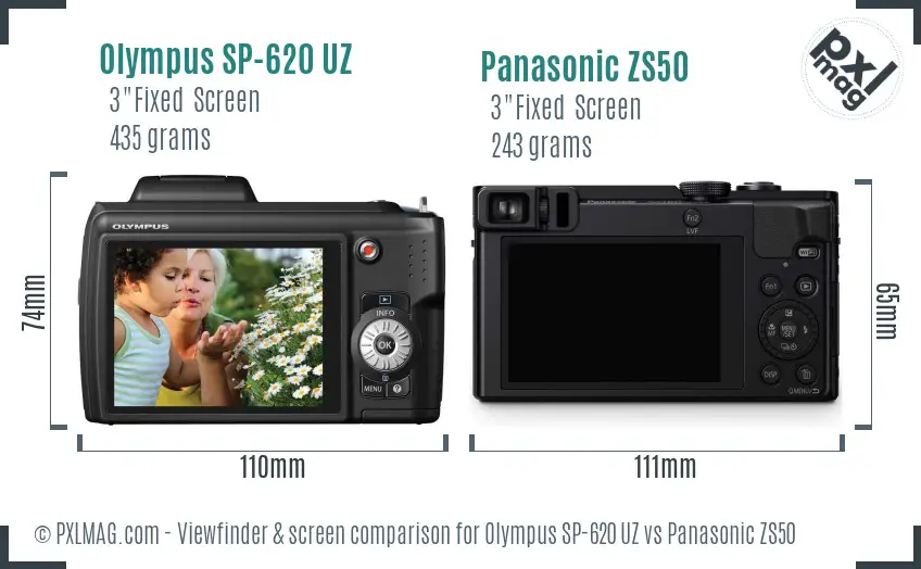 Olympus SP-620 UZ vs Panasonic ZS50 Screen and Viewfinder comparison