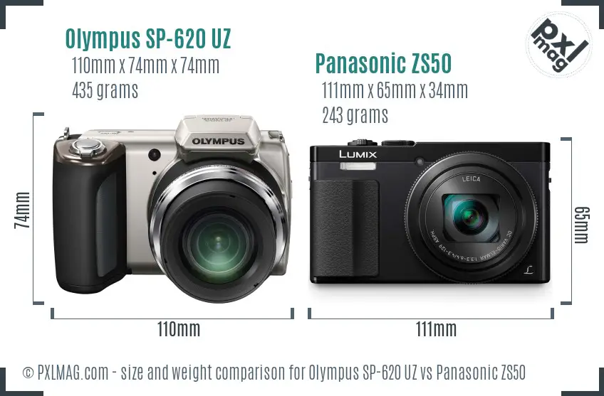Olympus SP-620 UZ vs Panasonic ZS50 size comparison