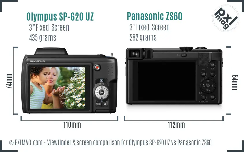 Olympus SP-620 UZ vs Panasonic ZS60 Screen and Viewfinder comparison