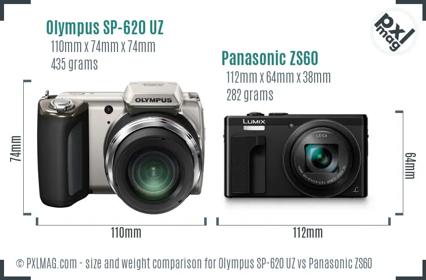 Olympus SP-620 UZ vs Panasonic ZS60 size comparison