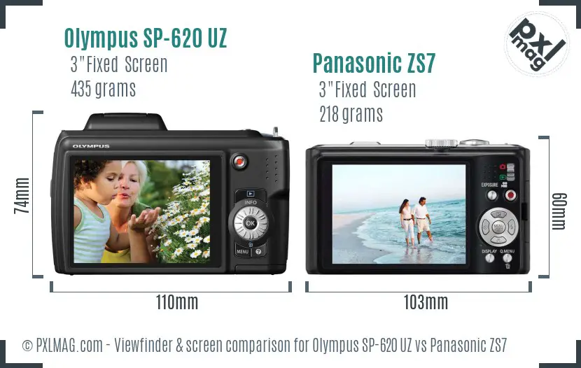 Olympus SP-620 UZ vs Panasonic ZS7 Screen and Viewfinder comparison