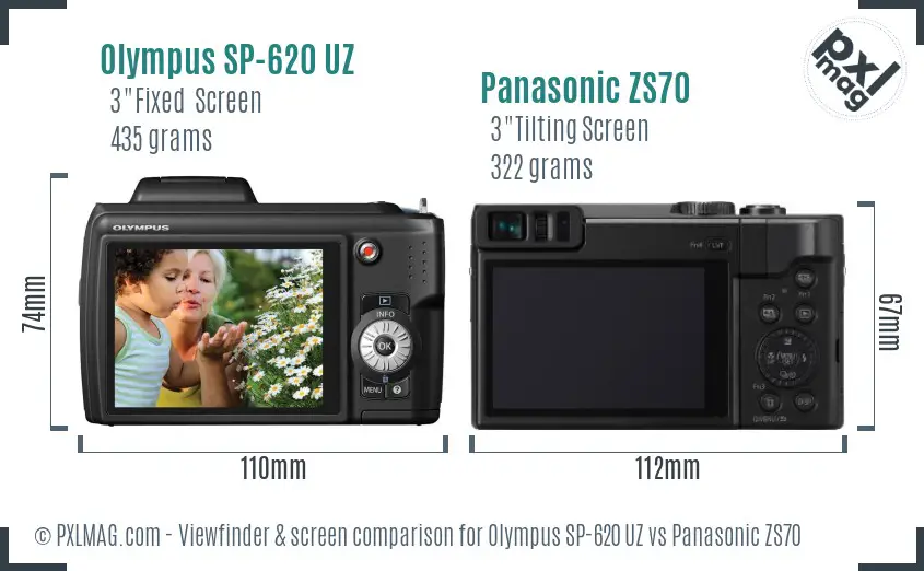 Olympus SP-620 UZ vs Panasonic ZS70 Screen and Viewfinder comparison