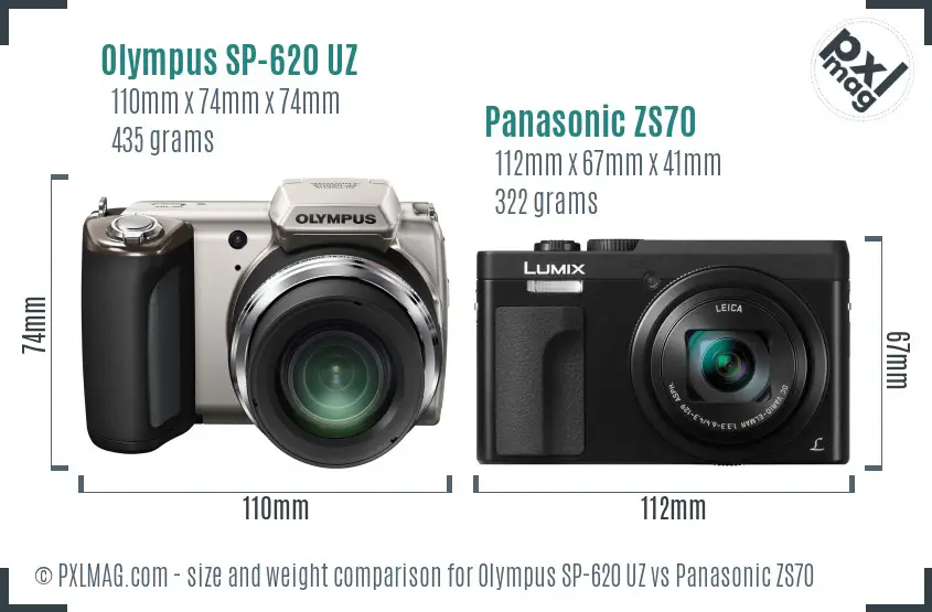 Olympus SP-620 UZ vs Panasonic ZS70 size comparison