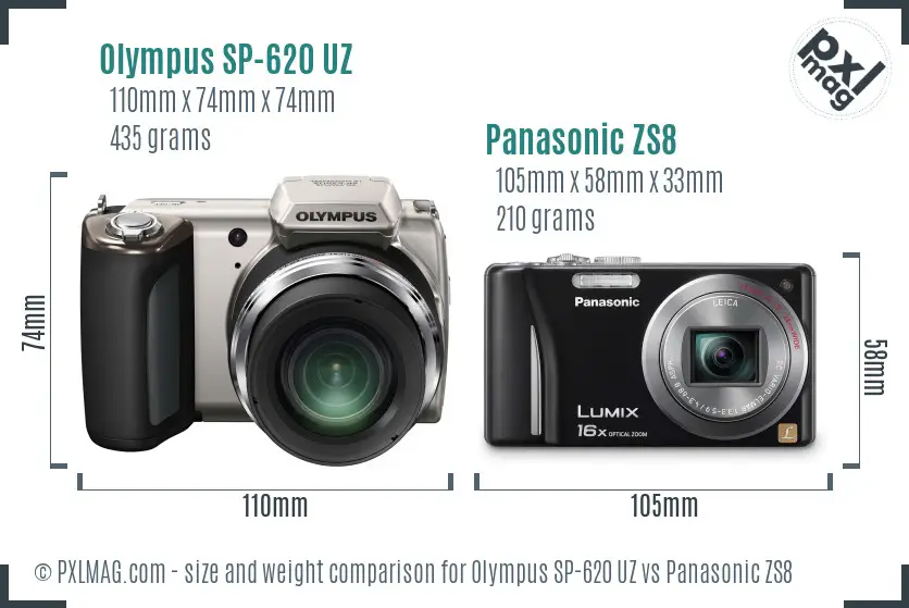 Olympus SP-620 UZ vs Panasonic ZS8 size comparison