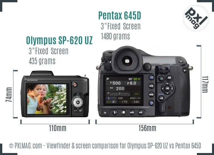 Olympus SP-620 UZ vs Pentax 645D Screen and Viewfinder comparison
