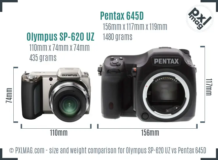 Olympus SP-620 UZ vs Pentax 645D size comparison