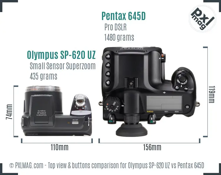 Olympus SP-620 UZ vs Pentax 645D top view buttons comparison