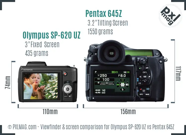 Olympus SP-620 UZ vs Pentax 645Z Screen and Viewfinder comparison