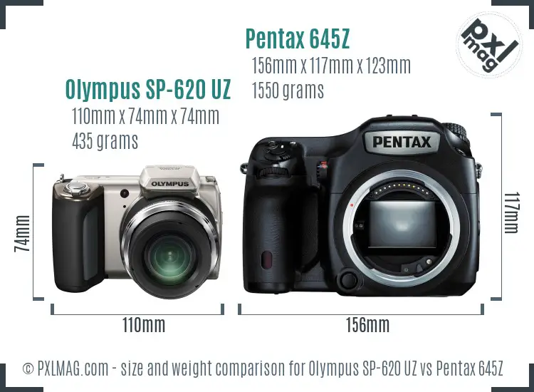 Olympus SP-620 UZ vs Pentax 645Z size comparison