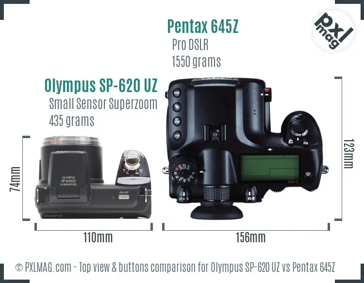 Olympus SP-620 UZ vs Pentax 645Z top view buttons comparison