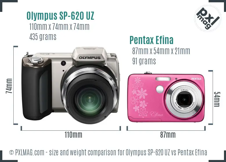 Olympus SP-620 UZ vs Pentax Efina size comparison