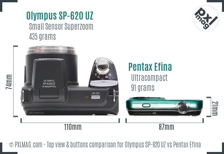 Olympus SP-620 UZ vs Pentax Efina top view buttons comparison