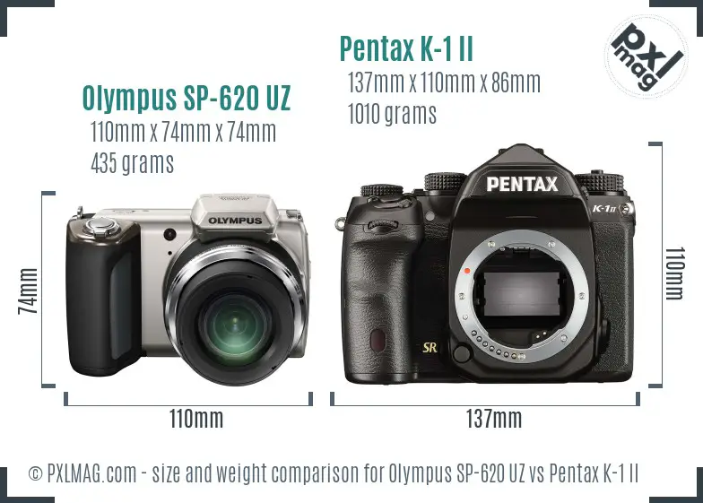 Olympus SP-620 UZ vs Pentax K-1 II size comparison