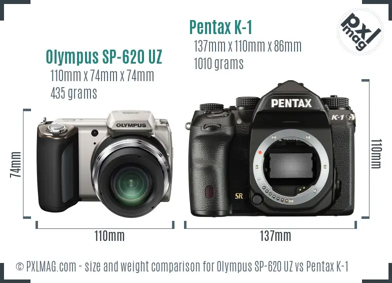 Olympus SP-620 UZ vs Pentax K-1 size comparison