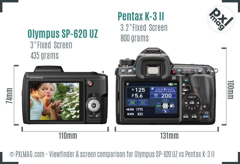 Olympus SP-620 UZ vs Pentax K-3 II Screen and Viewfinder comparison