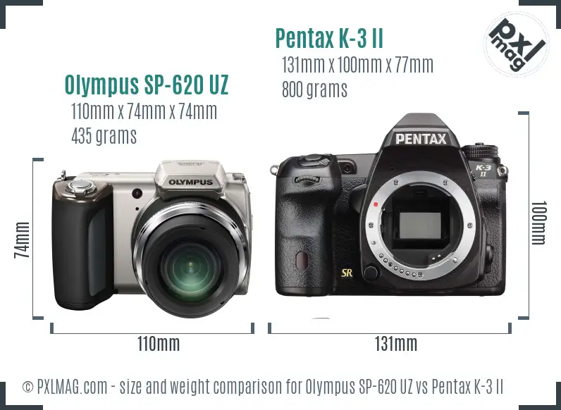Olympus SP-620 UZ vs Pentax K-3 II size comparison
