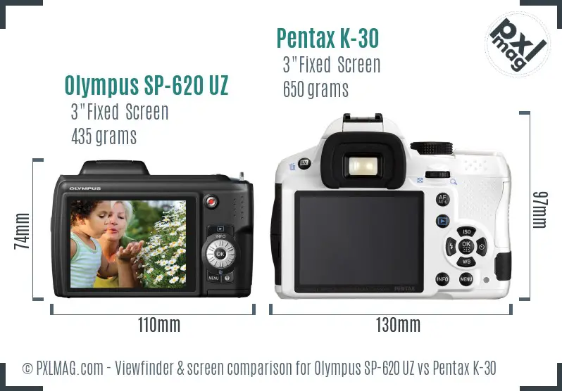 Olympus SP-620 UZ vs Pentax K-30 Screen and Viewfinder comparison