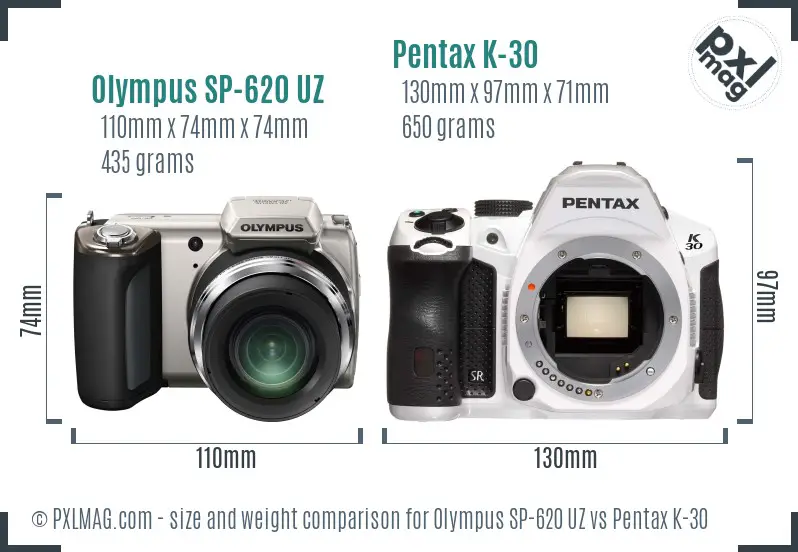 Olympus SP-620 UZ vs Pentax K-30 size comparison