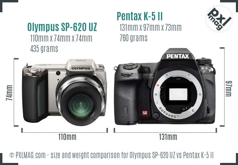Olympus SP-620 UZ vs Pentax K-5 II size comparison