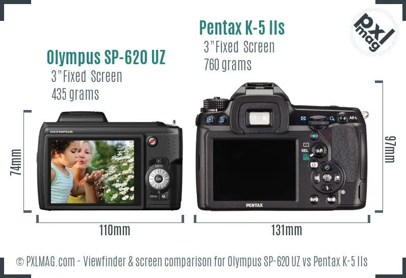 Olympus SP-620 UZ vs Pentax K-5 IIs Screen and Viewfinder comparison
