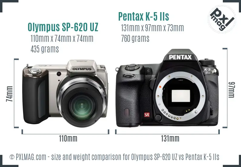 Olympus SP-620 UZ vs Pentax K-5 IIs size comparison