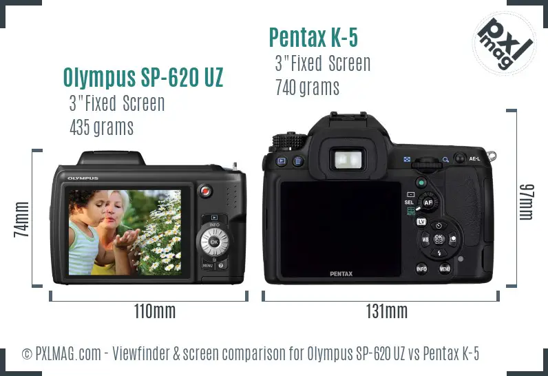 Olympus SP-620 UZ vs Pentax K-5 Screen and Viewfinder comparison