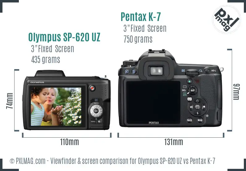 Olympus SP-620 UZ vs Pentax K-7 Screen and Viewfinder comparison