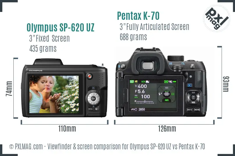 Olympus SP-620 UZ vs Pentax K-70 Screen and Viewfinder comparison