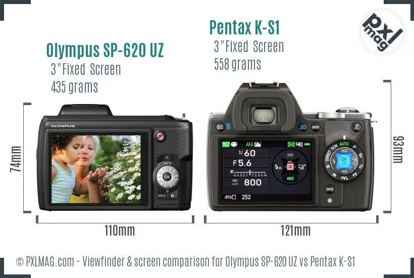Olympus SP-620 UZ vs Pentax K-S1 Screen and Viewfinder comparison